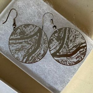 Metal Pittsburgh Map Earrings - never worn!
